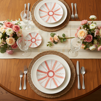 Service de table bohème en porcelaine fine peinte à la main, assiette de présentation vintage à rayures en céramique, tasse à café et bol en porcelaine pour mariage