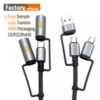Fabricante de Cables USB C Personalizados, Cable de Carga para Exteriores 6 en 1 PD 240W Tipo-C USB de 1.2M, Linterna, Lámpara, Cables de Datos para Cámara