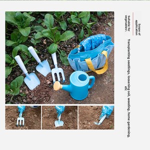 Kids <strong>Gardening</strong> Tool Set, <strong>Children</strong> Garden Shovel Rake Watering Can Apron <strong>Gloves</strong> Storage Bag, Outdoor Planting Beach Play Toy Kit - Product Image 2