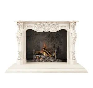 Customized Natural Marble Fireplace Mantle Beige White Carved Stone Fireplaces Wall Panel