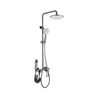 Système de douche de salle de bain contemporain à poignée unique, mural, en laiton poli chromé, avec robinets thermostatiques et barre coulissante, jet doux