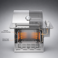 Grill encastrable innovant sans fumée à 2 brûleurs avec fenêtre panoramique en verre, brûleur arrière infrarouge, en acier inoxydable, électronique, au butane/GPL