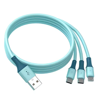 Câble USB 3 en 1 de Qualité Supérieure Couleur Macaron OEM, en Silicone Liquide, Câble de Données Chargeur Type C 3A, Recharge Ultra Rapide pour Écouteurs