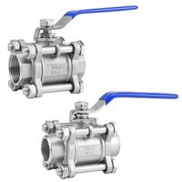Vanne à boisseau sphérique manuelle en acier inoxydable SS304/316, trois pièces, étanchéité PTFE, taille du port DN8-DN100, garantie 3 ans pour l'eau, OEM