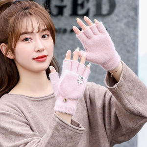 Gants de cyclisme en laine de vison pour l'hiver, tricotés, chauds, épais, avec couvercle rabattable, compatibles écran tactile, résistants à l'usure et au vent - Product Image 2