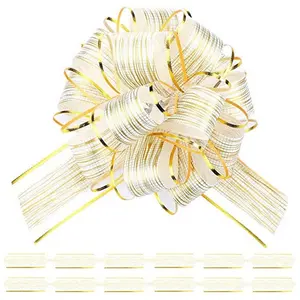 10 PCS Wrapping Gift Christmas Sheer Snow Pull Bows Ribbon with Ribbon for Decoration Wedding