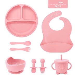 Eco Friendly Dark Red <b>8</b> Piece Silicone Toddler <b>Dinnerware</b> <b>Set</b> Suction Base Non Toxic BPA Free Dishwasher Safe Unbreakable - Product Image 5