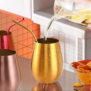 Cangkir anggur emas tahan pecah, Mug bentuk telur di dinding tunggal, kacamata anggur tanpa batang baja tahan karat 500ml 17oz untuk Bar luar ruangan - Product Image 4