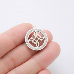 Dijes Redondos <span class=keywords><strong>de</strong></span> Nudo <span class=keywords><strong>de</strong></span> Bruja con Circonita Transparente para Hacer Collares y Pendientes, Acero Inoxidable, Color Dorado, Amuletos <span class=keywords><strong>de</strong></span> Brujería - Product Image 6