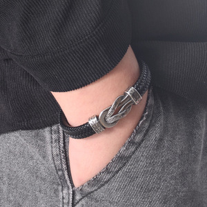 <b>Leather</b> <b>Bracelet</b> With Engraving Love You Forever Stainless Steel Magnetic Double Layer Twisted Unisex Gift Jewelry - Product Image 2