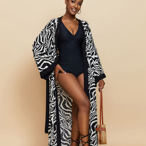 Kimono vêtements de plage été femmes portent caftan Long Civer Floral Cardigan ouvert Kimono plage nageur couvrir robe pour Bikini - Product Image 3