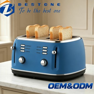 Tostadora BESTONE de 4 Rebanadas, Color Azul, Temporizador Mecánico, Función de Descongelar, Recalebar y Cancelar, Uso Doméstico - Product Image 1