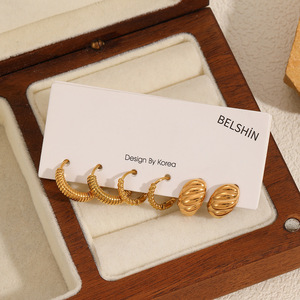 Huggie Earrings 18k <b>Gold</b> Plated Stainless Steel Minimalist Circular <b>Ring</b> Geometric Design Women Fashion Jewelry <b>Set</b> - Product Image 2