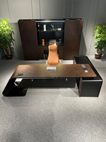 Bureau de direction moderne en L sur mesure, luxe, bois foncé, écologique, durable, table de patron, mobilier de bureau sur mesure, usine OEM/ODM