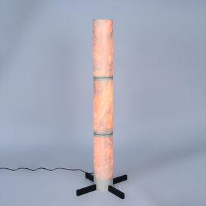 Lampe de sol cylindrique moderne en albâtre avec base croisée, effet marbre LED, pour hôtel, salon et chambre à coucher - Product Image 1
