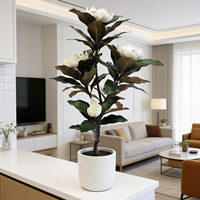Arbre artificiel de magnolia de 90 cm de haut, fleurs blanches et roses, en pot, toucher réel, écologique, pour la décoration de la maison, du jardin, des mariages, aménagement paysager, faux