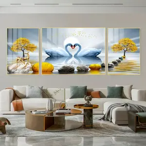 Luxe Moderne Zwaan Woonkamer Prints Muurkunst 3 Stuks Decoratief Schilderij Custom Muurkunst Interieur Schilderijen Kunstafdrukken