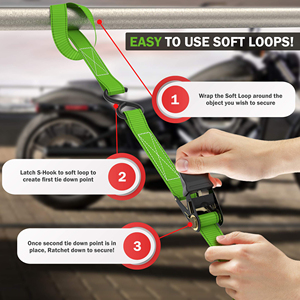 अनुकूलित पॉलिएस्टर रैचेट टाई टाई स्ट्रैप टाई 800 किलोग्राम ब्रेक ताकत के साथ मोटरसाइकिल और ट्रकों के लिए प्रमाणित - Product Image 5