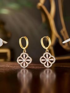 Orecchini Pendenti a Fiore Placcati Oro 14K con Zirconi, Gioielli da Festa per Donne, Orecchini alla Moda in Lega - Product Image 2