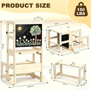 Wooden Montessori Learning Tower <b>Step</b> Stool With Blackboard <b>Foldable</b> 34 In X 23.5 In X 21.5 In For Kids Home Use - Product Image 1
