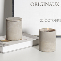 Pot à bougie en ciment créatif nordique avec couvercle, pot vide en béton gris en forme de bol pour l'aromathérapie et la décoration intérieure, vente en gros