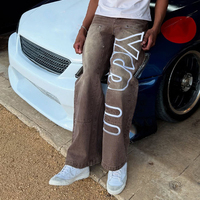 Jeans personnalisés OEM ODM Streetwear avec impression en relief, délavés à l'acide, vintage, coupe ample, décontractés, en denim pour hommes