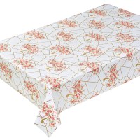 Nappe de table en PVC de luxe dorée à motifs géométriques avec imprimé floral stylisé, imperméable et anti-taches