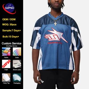QZFSO Custom Multi-panel Satin Mesh Patchwork Shirt Oversized V-neck Blokecore Football Tee Men Motocross Racing Jersey - Product Image 1