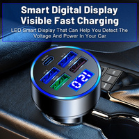 Chargeur de voiture 18W à charge rapide avec affichage LED de la tension, Type-C USB-A QC3.0, 5 ports USB, chargeur allume-cigare pour téléphone