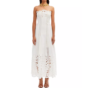 Clothes Wholesale Factory Custom Summer Women Fashion Loose Printed Strapless Floral Cutout Casual Long Elegant <strong>Dresses</strong> - Product Image 1