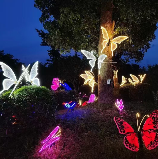 Led Large Vivid Decorations Waterproof Outdoor Moving Butterfly Standing Pendant Light Butterfly Light Garden