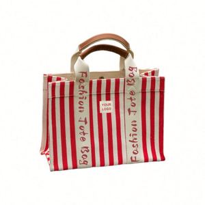 Sacs fourre-tout en toile rayés de haute qualité, vente en gros Chine, avec fermeture éclair, logo personnalisé, pour femmes et étudiants - Product Image 2