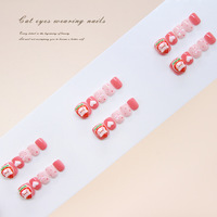 30 faux ongles 3D mignons en forme de fraise et de cochon pour enfants, à pois, adaptés aux fêtes à thème pour filles