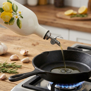 Dosificador de Aceite de Oliva de Cerámica Blanca con Grabado de Limón, Botella con Tapa y Boquilla Estrecha para Cocina, Camping - Product Image 5