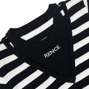 YIYU Pull-over à col rond pour <span class=keywords><strong>femme</strong></span>, à rayures blanches, effet superposé, coupe ajustée, en polaire, style mode, prix compétitif - Product Image 3