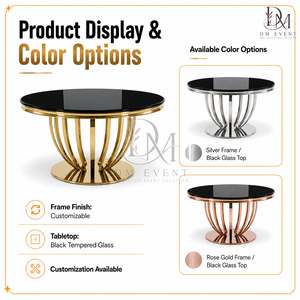 Table de banquet de mariage ronde personnalisée en acier inoxydable doré avec base en ruban entrelacé et plateau en verre trempé miroir - Product Image 5