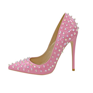 <span class=keywords><strong>Scarpe</strong></span> da donna <span class=keywords><strong>rosa</strong></span> <span class=keywords><strong>con</strong></span> rivetti, <span class=keywords><strong>tacco</strong></span> alto 12 cm, modello shallow mouth, per feste e spettacoli. - Product Image 6