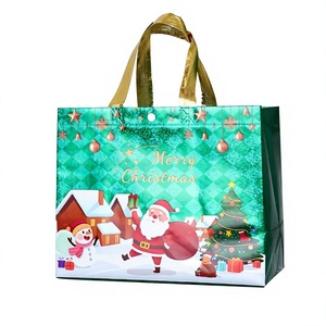 Sacs cadeaux de Noël personnalisables, écologiques, durables, non tissés, enduits, imperméables, avec motif Père Noël, pour emballages de fête - Product Image 2