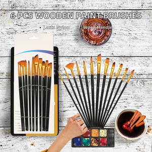 6 ชิ้น/เซ็ต ชุดแปรงทาสีน้ำด้ามไม้ขนไนลอน สำหรับการเรียนรู้งานศิลปะ DIY / อุปกรณ์ - Product Image 2