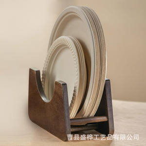 Wooden Storage <b>Rack</b> For Disposable <b>Plates</b> Kitchen Tabletop Dish Drainer Round Shape With Stand - Product Image 1