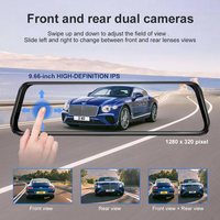 9.66 pouces IPS écran tactile Streaming Media rétroviseur de voiture DVR avant et rétroviseur sans fil Carplay