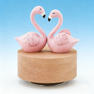 YIYU Caja de Música Giratoria Romántica con Flamencos, Madera de Haya, Mecanismo de 8 Tonos, Duración de Sonido de 30s, Diseño Minimalista Moderno y Creativo - Product Image 1