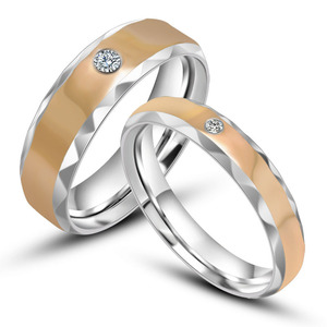 Unisex <b>Titanium</b> Steel <b>Rings</b> With Diamond Inlay Geometric Design Wedding Couple Jewelry SA533-534 - Product Image 1