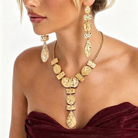 Ensemble collier et boucles d'oreilles vintage en alliage doré pour femme, bijoux géométriques tendance pour soirée, vente en gros