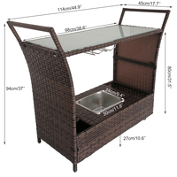 Chariot de bar roulant en rotin pour patio, chariot à boissons d'extérieur avec seau à glace, porte-vin et plateau pour verres, idéal pour jardin et fêtes au bord de la piscine