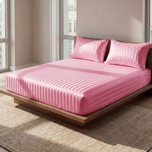 Juego de Ropa de Cama de Lujo ODM/<span class=keywords><strong>OM</strong></span>, Satén a Rayas Blanco, 4 en 1, Funda de Edredón de Poliéster Suave - Product Image 4