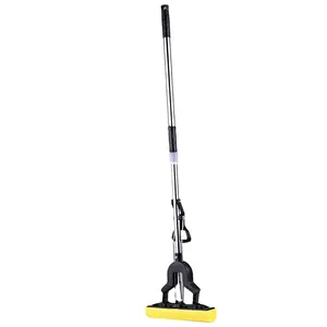 Absorbent PVA Mop Sponge Mop with Stainless Steel Telescopic Pole Extendable Handle Mopstick for Household Cleaning Black