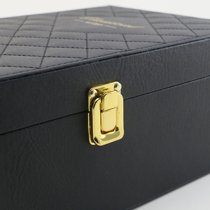Logo personnalisé en cuir Pu noir, 2 bouteilles <span class=keywords><strong>de</strong></span> <span class=keywords><strong>vin</strong></span>, boîte-<span class=keywords><strong>cadeau</strong></span>, <span class=keywords><strong>emballage</strong></span> - Product Image 2