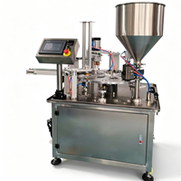 Machine de remplissage et de scellage automatique rotative pour sacs et canettes, ligne d'emballage multi-stations pour liquides/pâtes/gelées/yaourts/sauces, 220V, en acier inoxydable
