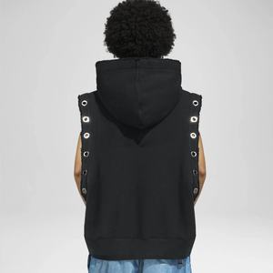 Sudadera con Capucha Negra sin Mangas de Diseño Personalizado para Mujer, de Lujo, Corte Holgado, Hombros Caídos, de Algodón French Terry, Estilo Oversize Streetwear - Product Image 3